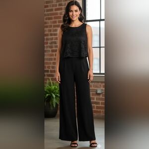 Chaps NWT lace popover black jumpsuit w/ pockets 14P